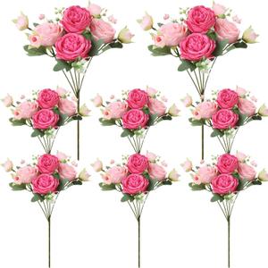 8 Pack Pink, Hot Pink Peonies Artificial Flowers, Fake Silk Hydrangea Bouquet for Bridal Wedding Home Table Decor Reusable Dining Opening Ceremony Birthday Arrangement Faux Floral