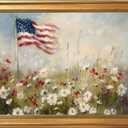 Framed Patriotic Flower American Flag Wall Art Canvas Print Vintage Floral Landscape Painting 4th of July Americana Decor USA Independence Day Artwork Picture for Living Room Office 12x16inch Gold