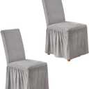 NICEEC Spandex Chair Covers for Dining Chairs Covers Set of 2 Removable Dining Room Chair Covers with Skirt Parson Chair Slipcovers Washable Chair Protector for Kitchen Wedding Party(Light Grey)