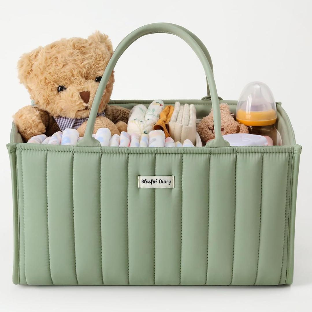 Blissful Diary Baby Diaper Caddy Organizer, Stylish Storage Basket for Newborn Essentials and Diaper Station, Gift for Baby Shower and Registry Must-Have, Sage Green