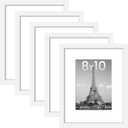 Upsimples 8x10 Picture Frame Set of 5, Display Pictures 5x7 with Mat or 8 x 10 Without, Wall Gallery Photo Frames, White