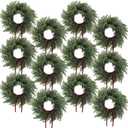 12 Set 12 Inches Christmas Pine Wreath with Red Bow, Cedar Wreaths with Bows Realistic Christmas Decorations for Holiday Xmas Party, Wall, Window, Outdoor Indoor