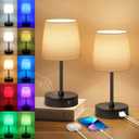 Ascher Small Bedside Table lamp Set of 2, RGB Color Changing Lamps, 3 Color Temperatures Nightstand Lamps with USB C and A Ports, Touch Dimmable Desk Lamp for Bedroom Living Room(White Shade)