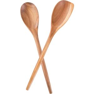 2PCS Acacia Wooden Spoons For Cooking-14 Inch Smooth Finish Cooking Spoons-Comfortable Grip Wood Spoons for Cooking - Non-Stick Cooking Utensils (Spoon + Corner spoon)