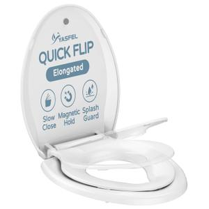 YASFEL Toilet Seat with Toddler Toilet Seat Built in, Plastic, Elongated Slow Close with Magnets For Potty Training For Kids & Adults (White, 18.5)