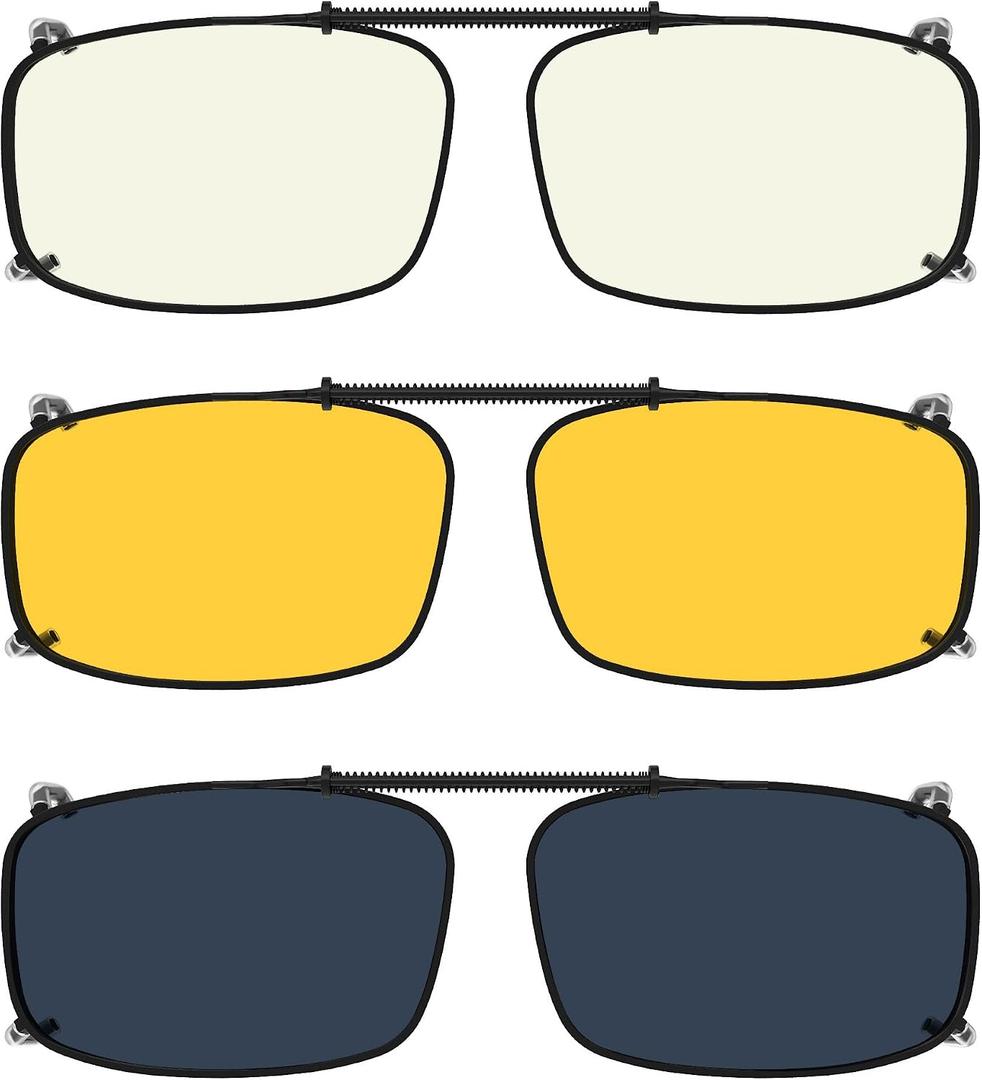 Eyekepper 3-pack Polarized Clip on Sunglasses With Spring Draw Bar Grey/Brown/Green Lens 54 * 34MM