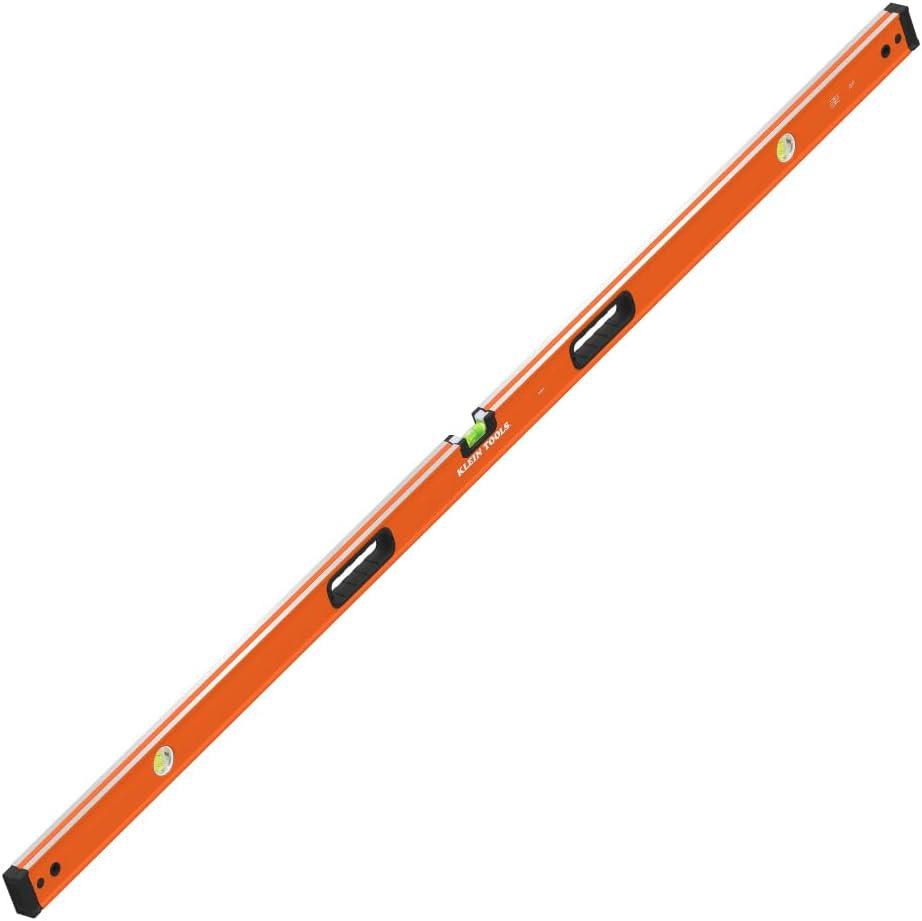 Klein Tools 93572 72-Inch Box Level, 6-Foot Box Beam Spirit Level, 3 Vials, High Visibility Orange, Aluminum Body