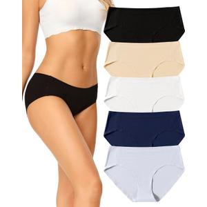 voenxe Women Seamless Hipster Underwear,No Show Ladies Panties Bikini,Full Coverage Breathable Briefs,Comfy,Invisible,5-Pack (M)