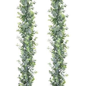 DearHouse Faux Eucalyptus Garland Plant, 2 Pack Artificial Vines Hanging Eucalyptus Leaves Greenery Garland for Wedding Backdrop Arch Wall Decor, 6 Feet/pcs UV Protected Indoor Outdoor