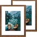 16x20 Frames Set of 2, Rustic Brown Wood Style - Display 16 x 20 Picture without Mat or 11x14 Picture with Mat, Wall Mounting Horizontal and Vertical