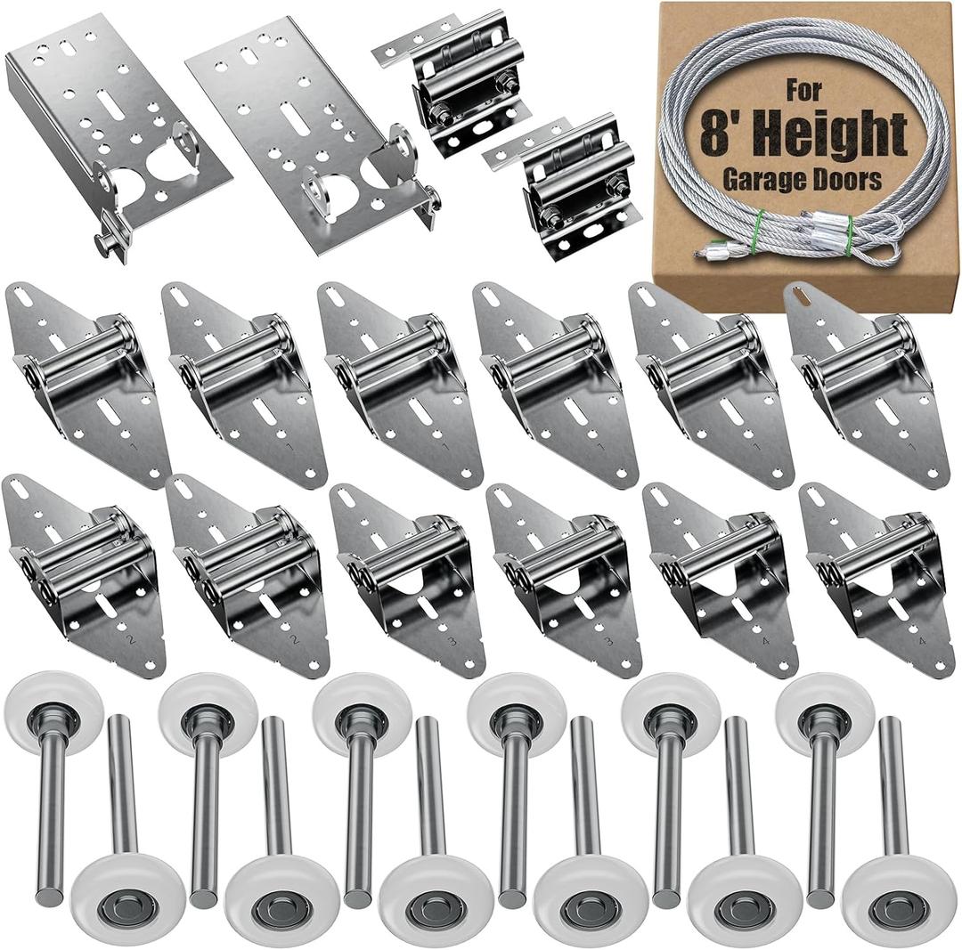 Luxbaro Garage Door Hinges and Rollers for 8' Height Garage Doors, Garage Door Hardware Kit Include Hinges, Rollers, Top Bracket, Wire Rope
