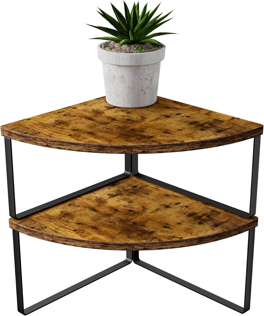 Corner Shelf Countertop Organizer - Set of 2 Corner Shelves for Kitchen Cabinet Organizer, Spice Rack, Stackable Bathroom Organizers and Storage, Sink Rack, Corner Cabinet, Counter Decor, Rustic Brown (Stacked Utility)