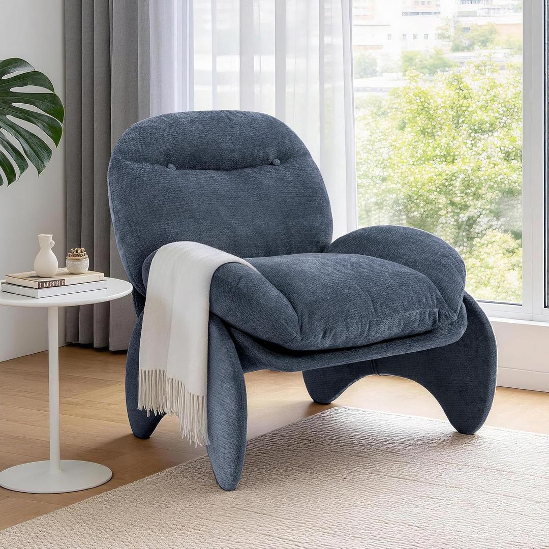 Funny Crab Design Novelty Accent Chair for Adults Teens, Soft Chenille Fabric Unique Animal Themed Kids Sofa, Cute Lounger for Bedroom, Living Room, Dorm, Apartment (Blue), 31.8W*31D*32.2H