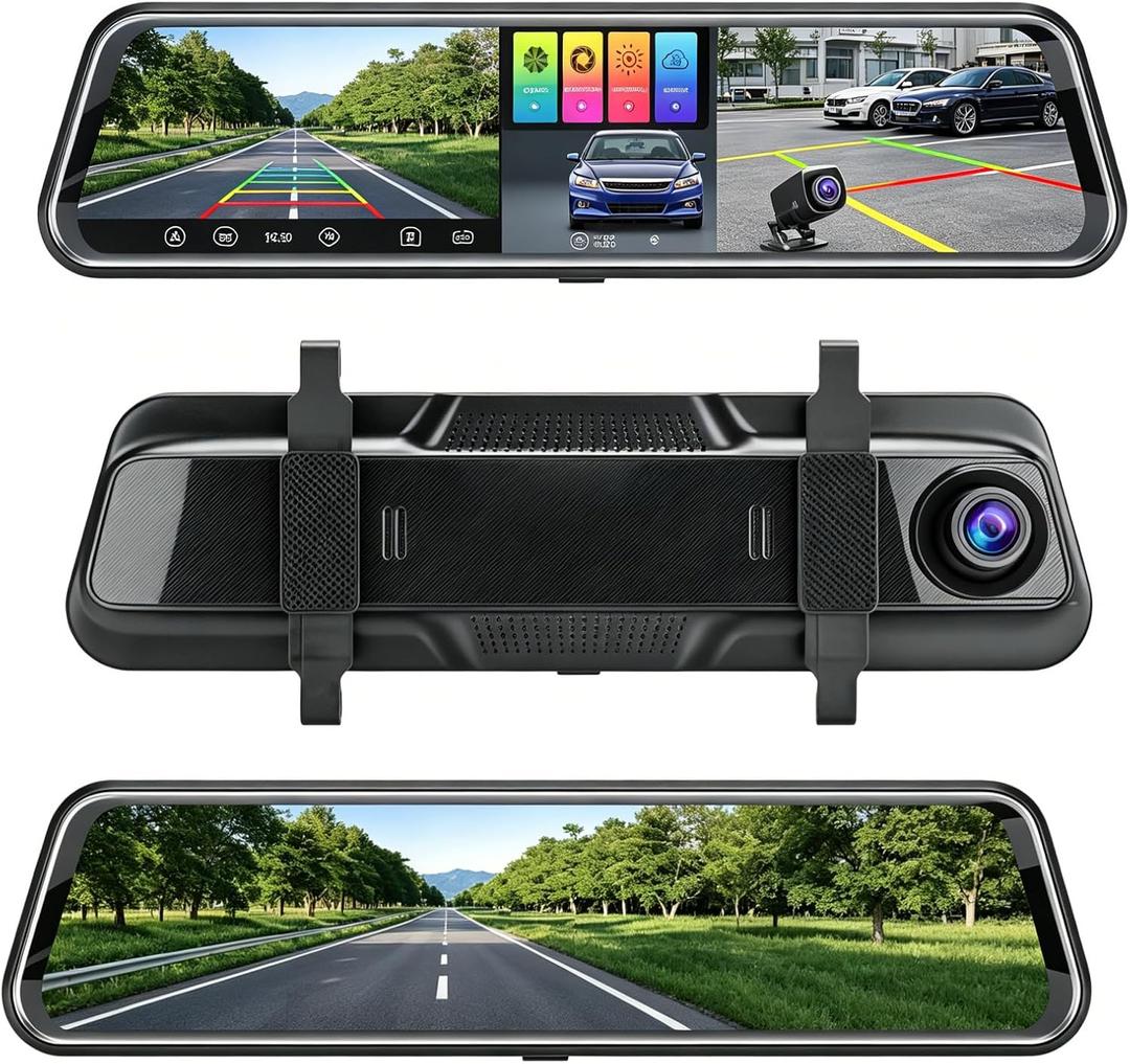 4K Rear View Mirror Dash Camera for Car Security Front and Rear Dash Cam, Dashcam 10 Touch Screen Dual Cameras Car Video Recorder Night Vision G-Sensor Parking Assistance 24H Parking Monitor