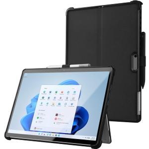 Surface Pro 11/10/9 Case, Crystal Clear Multi-Angle Shockproof for Microsoft Surface Pro 11th Edition AI 2024, Work with Surface Pro Signature Keyboard & Slim Pen 2, Black