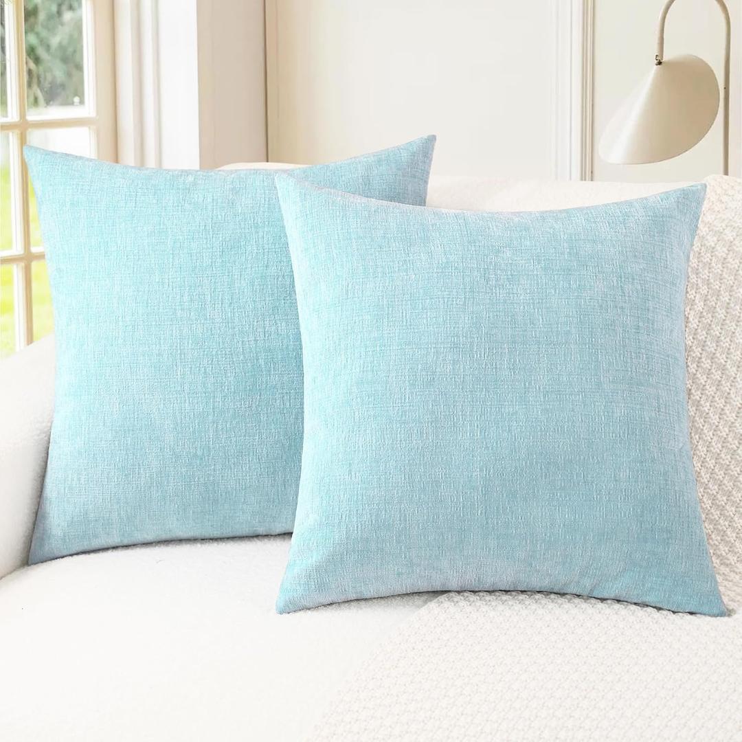 CaliTime Throw Pillow Covers Decorative 16 X 16 Inches Pack of 2 Cozy Chenille Cushion Cases for Couch Sofa Bed Living Room Home Light Blue Grey CaliTime Throw Pillow Covers Decorative 16 X 16 Inches Pack of 2 Cozy Chenille Cushion Cases for Couch Sofa Bed Living Room Home Light Blue Grey