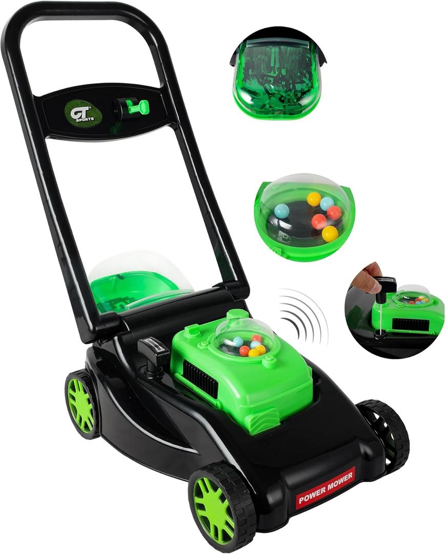 Toddler Lawn Mower with Realistic Grass-Cutting Action and SoundsNo Batteries Required | Kids Lawn MowerFun Outdoor Push Toy for Kids (Black)