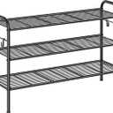 SONGMICS Shoe Rack, 3Tier Shoe Organizer, Metal Shoe Shelf Storage with 4 Side Hooks, Holds 16 Pairs of Shoes, HeightAdjustable Shoe Rack for Entryway, Hallway, Closet, Ink Black ULMR138B01
