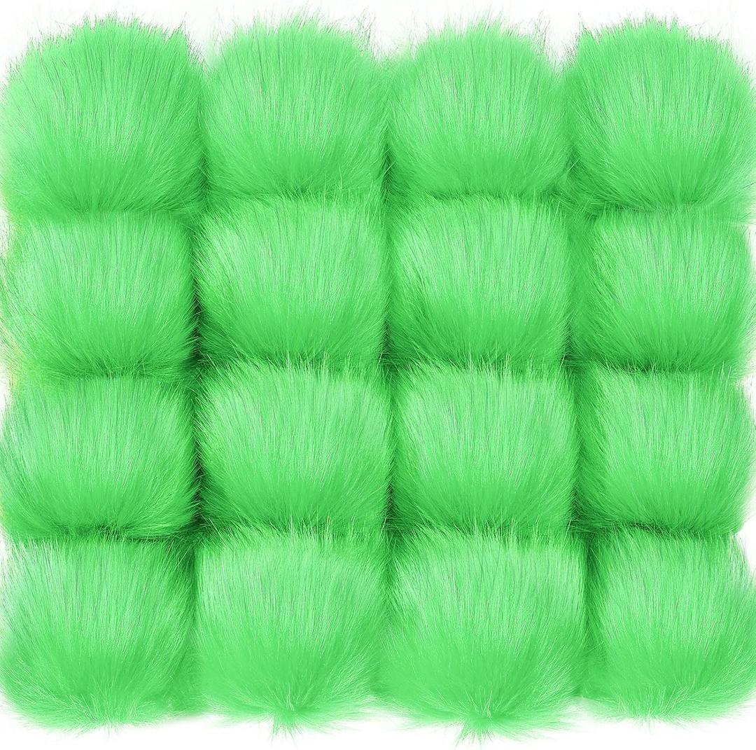 Tatuo 16 Pcs Faux Fur Pom Poms for Hat 4 Inches Large Fluffy Pom Balls for Crafts Knitting Beanies Shoes Scarves Bag Pompoms Keychain Charms Winter DIY Accessories (Green)