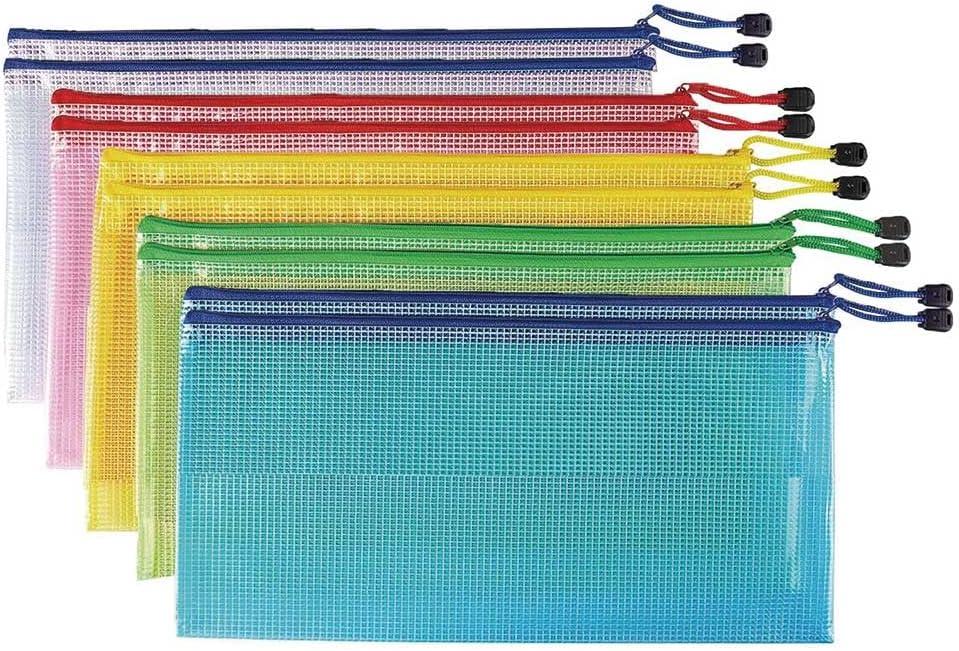 2 x 10 Pcs Mesh Zipper Pouch Document Bag, A6 Zip File Folders, Waterproof Plastic Documents Organizer Bags, for School Office Supplies Puzzles & Games Organizing Travel Storage(9.2 x 4.2 Inches 5 Colors)
