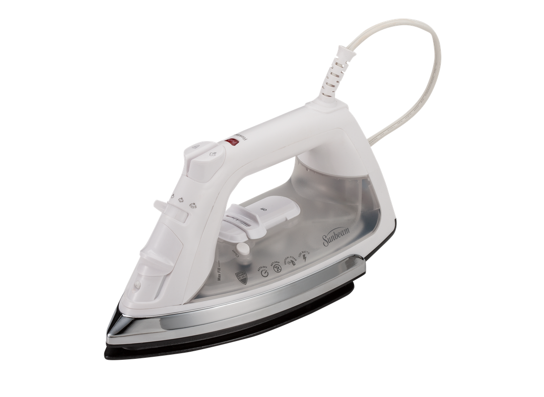 Sunbeam Classic Steam Iron, 1200 Watt, Mid-size Anti-Drip Nonstick Soleplate, Horizontal or Vertical Shot of Steam with 8' 360-Degree Swivel Cord and 3-Way Auto Shut-Off, White