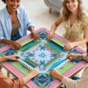 Mahjong Mat, 31.5x31.5 Inch for American Mahjong (Blue Green) | 3mm Thick Rubber, Non-Slip, Noise Reduction, Waterproof, Easy Clean; Shipped Rolled, No Wrinkles, with Mahjong Rules