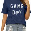 Game Day Tshirt Woman Sunday Funday Shirts Vintage Football Shirt Funny Baseball Graphic Tee Tops (Blue, S)