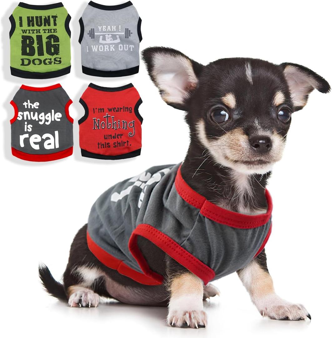 4 Pieces Dog Clothes for Small Dogs Boy Soft Dog Shirts Cute Chihuahua Yorkie Teacup Dog Clothes Pet Puppy Cat Tiny Dog Outfits (X-Small)