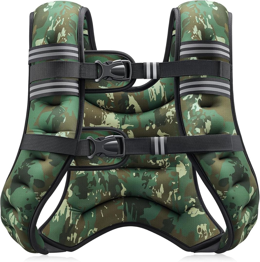 ZELUS Weighted Vest, 6lb/8lb/12lb/16lb/20lb/25lb/30lb Weight Vest with Reflective Stripe for Workout, Strength Training, Running, Fitness, Muscle Building, Weight Loss, Weightlifting (Green Camo)