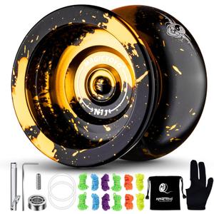 MAGICYOYO Dual Purpose Yoyo N11 - Responsive Yo Yo for Kids 8-12 or Above & Unresponsive Bearing Kit for Advanced Edge Hook Finger Spin with Yo Yo Glove + Bag + 12 Yoyo Strings (Black Golden)