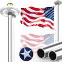 100MPH 12 Gauge Flagpole Kit with Solar Light and Flag 2mm Thick, Heavy Duty Flag Pole Holder with Light Solar Powered, Flagpole Kit 20FT Silver with Pulley and Rope, for Outside House