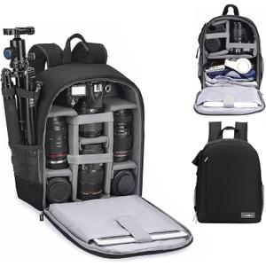 Cwatcun Camera Backpack Bag Professional for SLR DSLR Mirrorless Camera Waterproof Camera Case Compatible with Sony Canon Nikon Camera and Lens Tripod Accessories ( Small Black) (2.0 S)