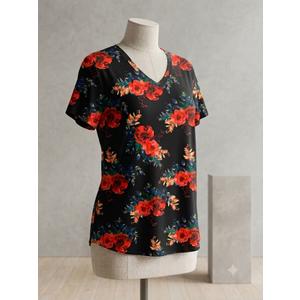 Timeson Women's Short Sleeve V Neck Blouses Shirts Floral Double Layers Mesh Tunics Tops 3XL