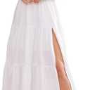 CosySun Summer Split Tiered Dress - A-Line Flowy Tiered Maxi Dress : 2025 Causal Wrap V Neck Beach Sundress XXL (White)