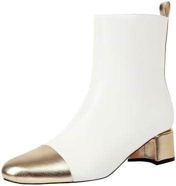 Mofirdast Womens Ankle Chunky Low Heels Boots Round Cap Toe Two-tone Color Blocking Booties Side Zipper Mid calf Boots, Size 8 Mofirdast Womens Ankle Chunky Low Heels Boots Round Cap Toe Two-tone Color Blocking Booties Side Zipper Mid calf Boots, Size 8