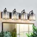 4-Light Black Bathroom Light Fixtures Over Mirror Modern Vanity Lights Crystal Wall Sconce Vintage Bathroom Lighting with Crystal Shade E26 Base for Bedroom, Living Room, Hallway