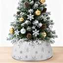 LIHAO Christmas Tree Collar with Snowflake Sequins Pattern, 24'' Christmas Tree Skirt Tree Base Cover Collar Stand, Xmas Tree Ring for 3ft 4ft 5ft 6ft Artificial Trees Festival Home Decor
