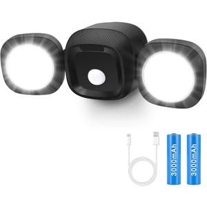 Battery-Operated Motion Sensor Light Outdoor: 6000mAh Rechargeable Battery Powered Motion Security Light, Wireless LED Flood Light Waterproof Outside Lights for Garage Patio Shed Garden, Black-1Pack