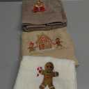 Hillsuren 3 Pcs Christmas Gingerbread Man Hand Towels Farmhouse Gingerbread House Embroidered Brown Decorative Towels for Bathroom Kitchen Decor Winter Set, 100% Cotton, 13.4 x 29''