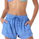 Roxy Womens Beach Casual Shorts Loose Fitted, Elastic Waist Drawcord Swim Shorts, Quick-Dry Board Shorts (Blue, L)