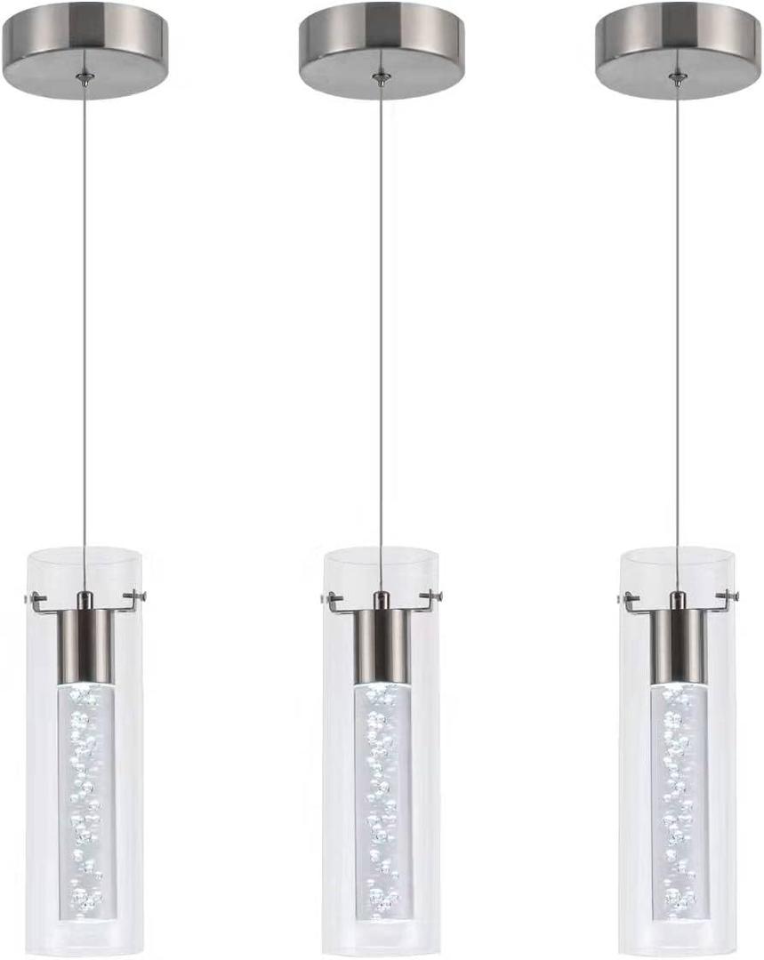 Pendant Ceiling Light Fixture, LED Kitchen Lighting Crystal Pendant Lights Kitchen Island, Kitchen Hanging Light Fixture Modern Island Light with Bubble Glass Three Pack