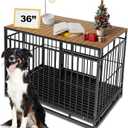 Dog Crate Topper Metal with Magnets for 36 Inch Crate - Aluminum Foldable Dog Kennel Topper Decorative Storage Pet Crate Table Walnut (Only Topper)