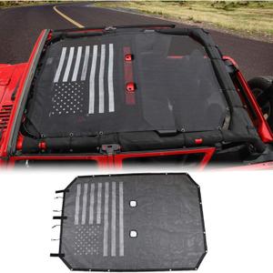 RT-TCZ Sunshade Mesh Top Cover with USA Flag Provides Roof UV Sun Protection for Jeep Wrangler JKU 2007-2018 Rubicon Sahara Sport-S 4-Door