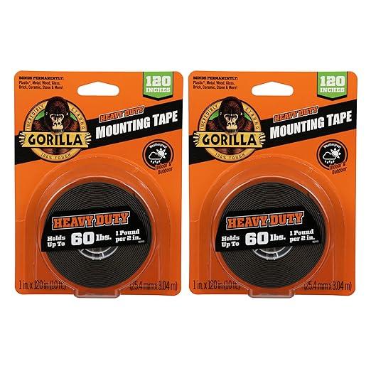 Gorilla Heavy Duty Double Sided Mounting Tape, Black Tape, 1" x 120" (Pack of 2) - Weatherproof for Indoor or Outdoor