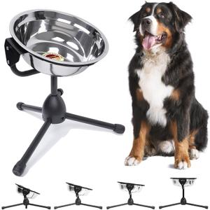 Vexong Elevated Dog Bowl with Adjustable Metal Stand,Large Size for Dogs Between 60 and 100 lbs, 0.8 Gal 3 Liter Stainless Steel Dog Food Bowl Water Bowl Height Adjustable Non-Slip Raised Dog Bowl Set,  L Size,10''x3.3'' Bowl with Stand 