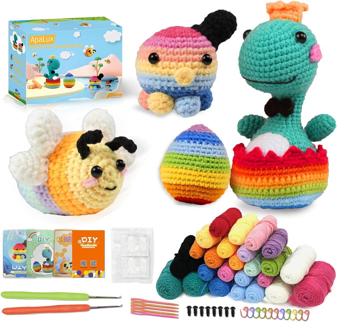 MoYield Crochet Kit for Beginners, Christmas Gifts Stocking Stuffers for Kids Adults Crocheters Crochet Animal Kit with Step-by-Step Video Tutorials Gift for Girls 8 9 10 11 12 Year Old