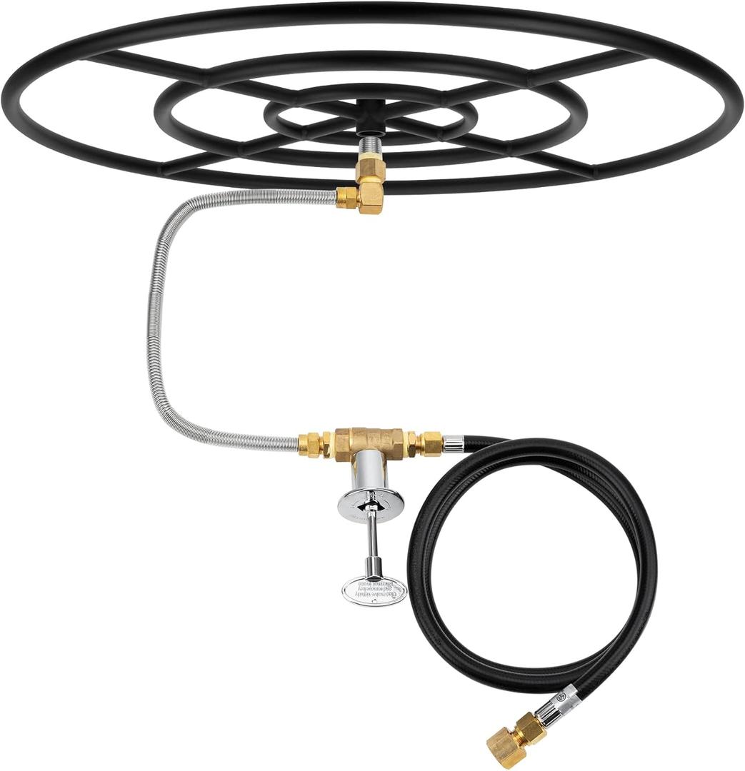 Stanbroil Natural Gas Fire Pit Burner Ring Installation Kit, Black Steel, 30-inch