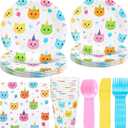 Zhehao 168 Pcs Cat Birthday Party Supplies Cat Birthday Decorations Tableware Set Includes Plates, Napkins, Cups, Knife, Fork and Spoon Dinnerware for Kitten Party Decorations, Serves 24
