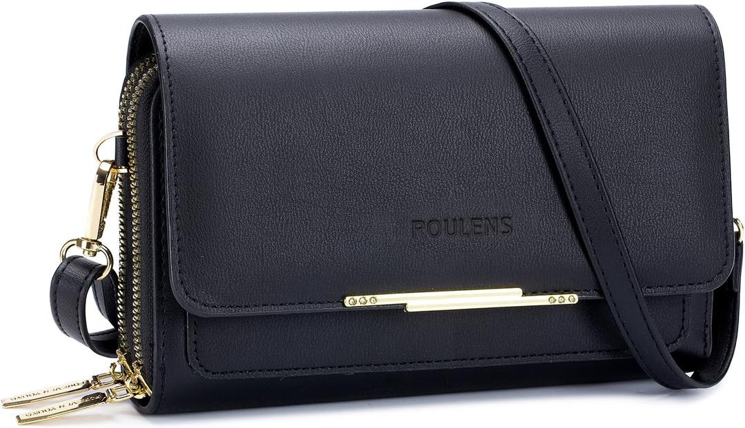 Roulens Small Crossbody Bag for Women,Cell Phone Purse Women's Shoulder Handbags Wallet Purse with Credit Card Slots (Black)