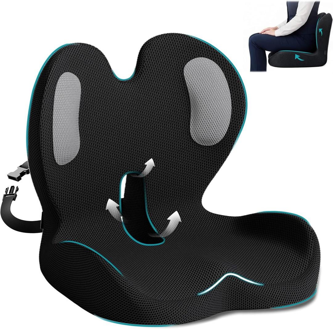 Memory Foam Seat Cushion with Lumbar Support Pillow, Office Chair Cushion, Ergonomic Car Seat Cushion, Designed for Tailbone, Sciatica, Lower Back Pain Relief, for Office, Car, Truck, Desk Chair
